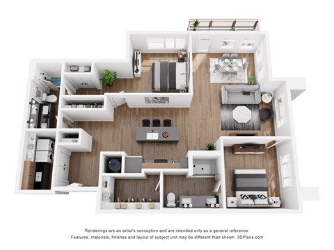 Floor plan for 2 beds, 2 baths, 1392 sqft